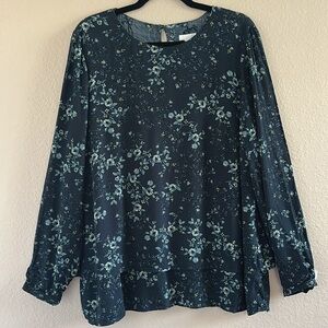 J. Jill Women's Blue Floral Layered Long Sleeve Blouse